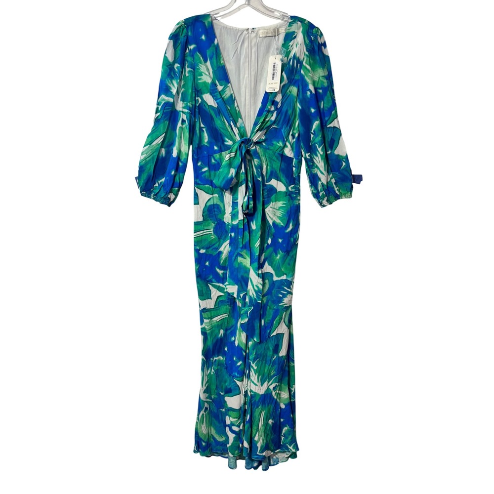Gingham‎ & Heels Orielle Midi Dress Cobalt Swirl Blue Green Floral Size 8 NEW